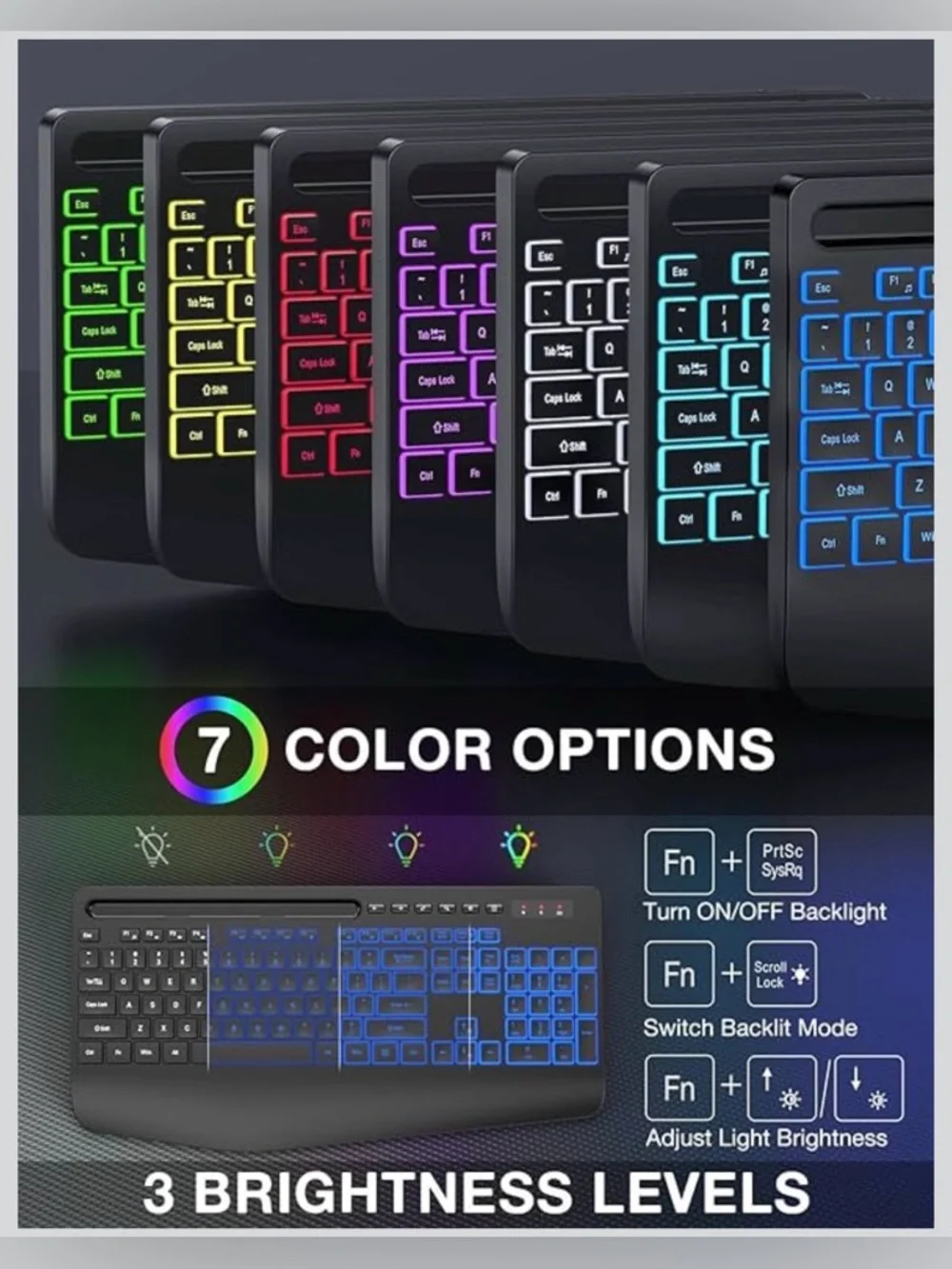 New Wireless Keyboard and Mouse Combo - 9 Backlit Effects, RGB, Phone Holder